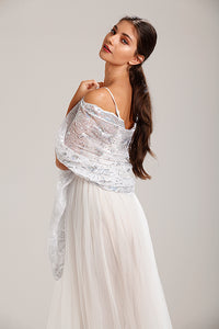 Silver Sequin Stars & Moons Design Shawl
