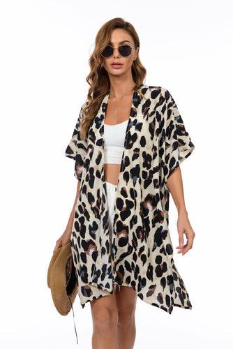 Brown Chiffon Animal Print Kimono