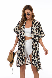 Brown Chiffon Animal Print Kimono