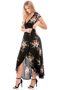 Black Floral Wrap Dress