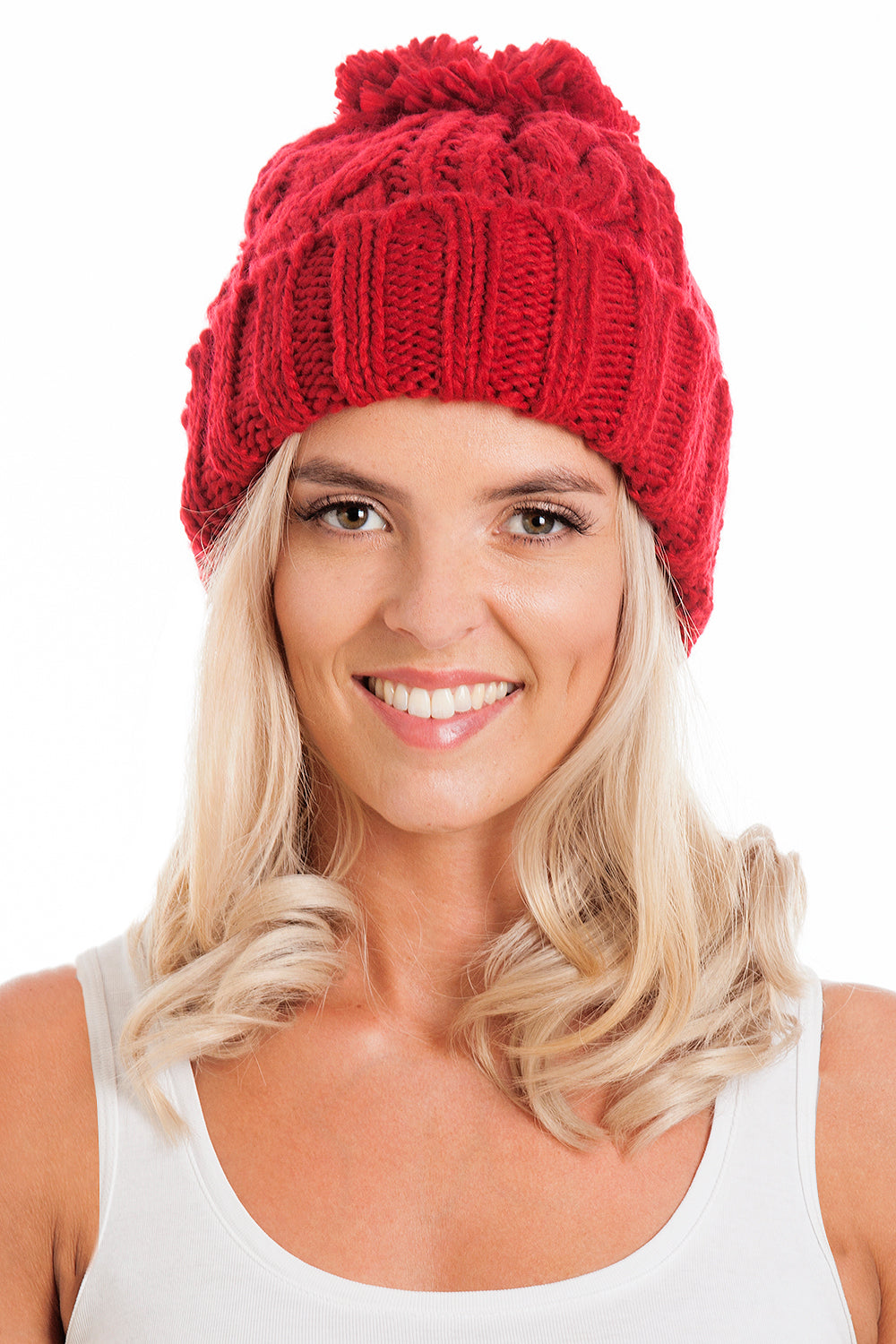 Red Cable Knit Beanie