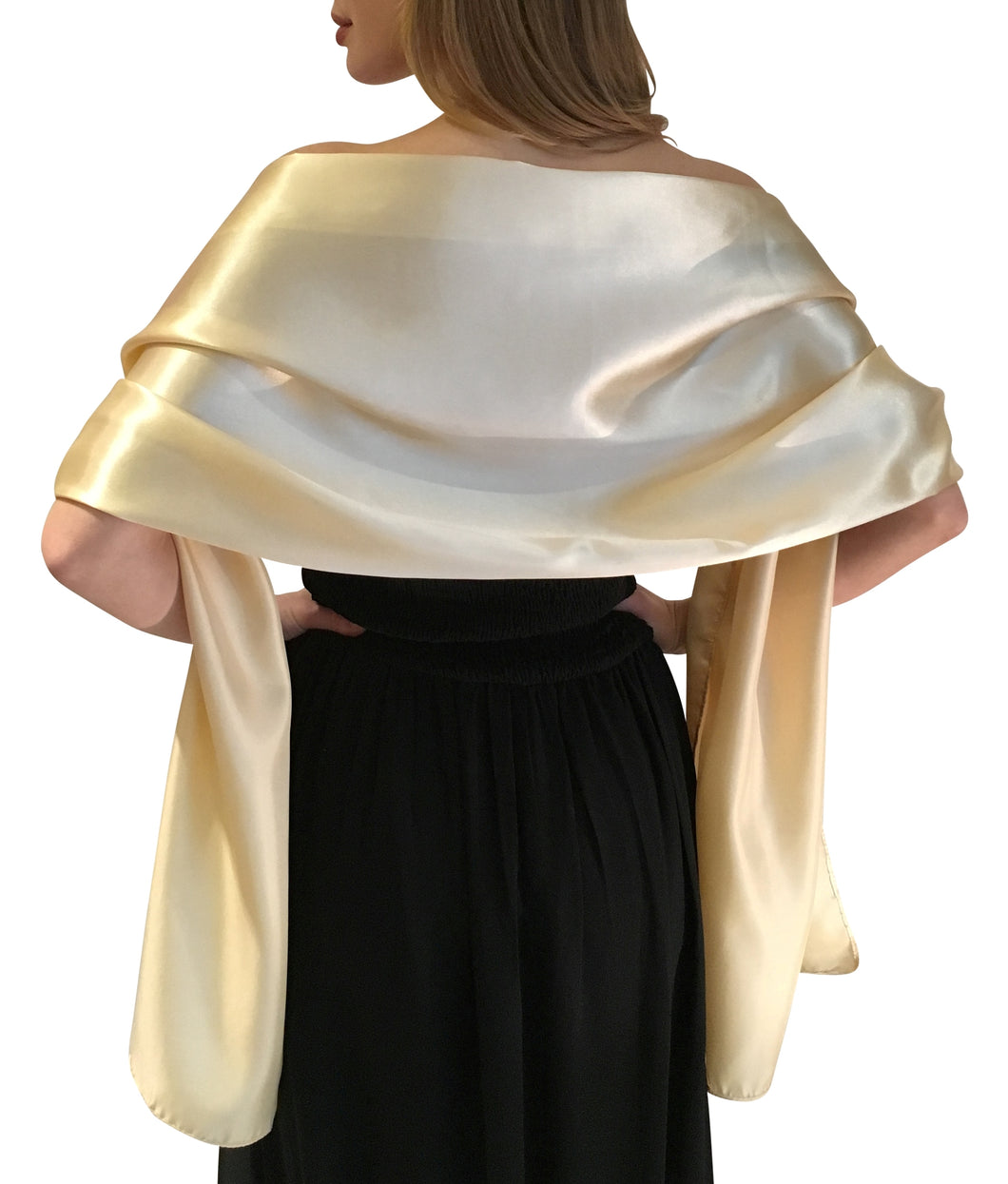 Champagne Gold Satin Wedding Shawl Pashmina Wrap Scarf