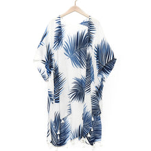 Load image into Gallery viewer, Long White &amp; Blue Floral Kimono