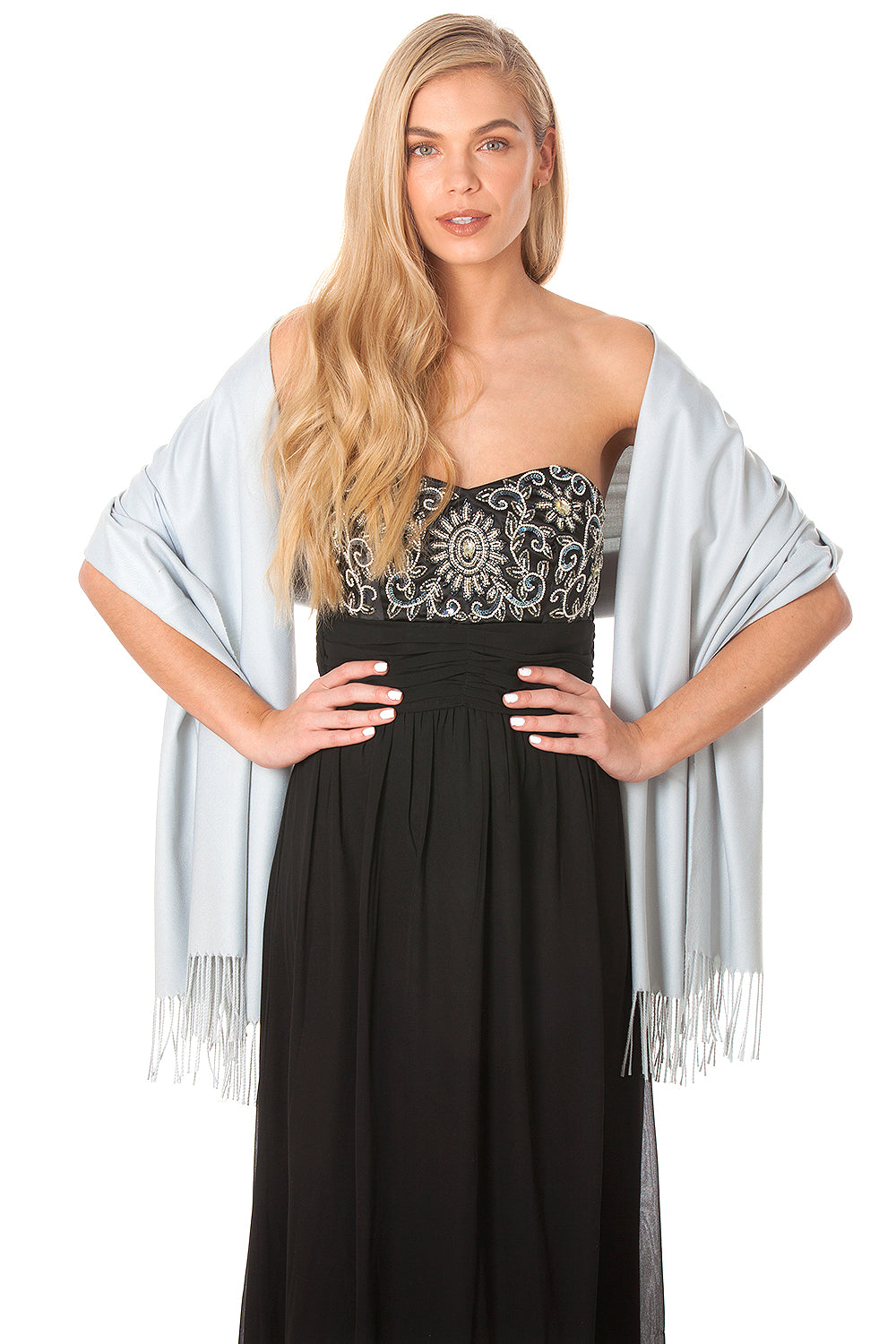 Light Blue Grey Cashmere Pashmina Shawl Scarf