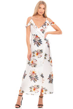 Load image into Gallery viewer, White Floral Wrap Dress