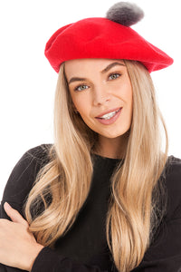 Red Pom Pom Beret