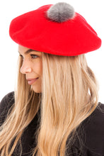 Load image into Gallery viewer, Red Pom Pom Beret
