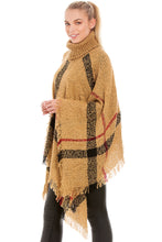 Load image into Gallery viewer, Tartan High Neck Large Poncho In Camel