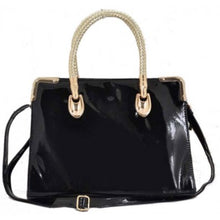 Load image into Gallery viewer, Black Patent Tote With Woven Handle