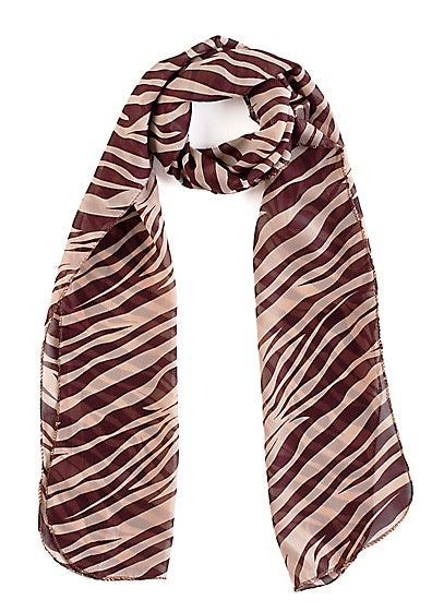 Brown & Cream Zebra Print Chiffon Scarf