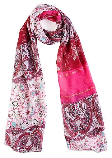 Pink Paisley Print Chiffon Scarf