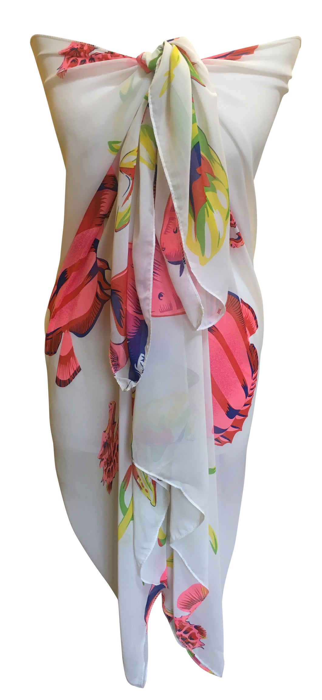 White & Hot Pink Chiffon Sarong