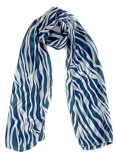 Blue & White Zebra Print Chiffon Scarf