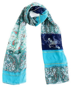 Blue Paisley Print Chiffon Scarf