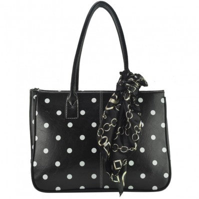 Black Polka Tote Bag With Scarf